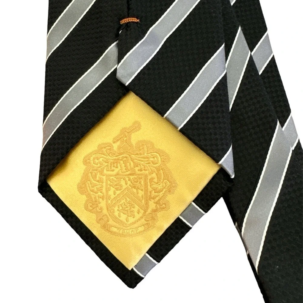 Donald J Trump Signature Collection Black and Gray Striped 100% Silk Tie